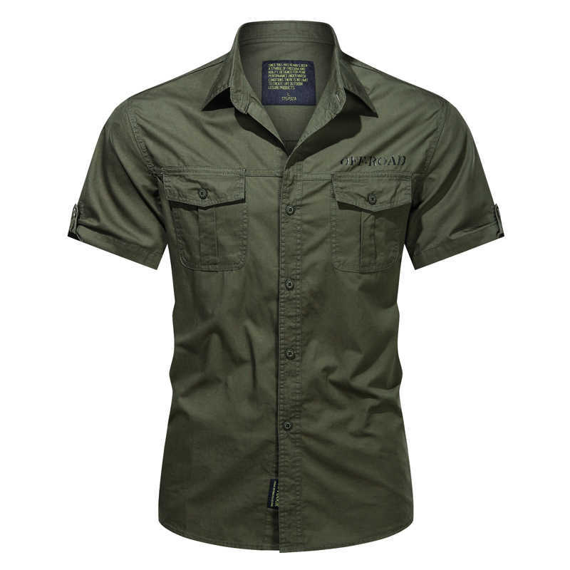 Military Men's Shirt 100% Cotton Summer Solid Short Sleeve Men's Shirt Business Casual Fashion Tops High Quality Slim Shirt Men 210603