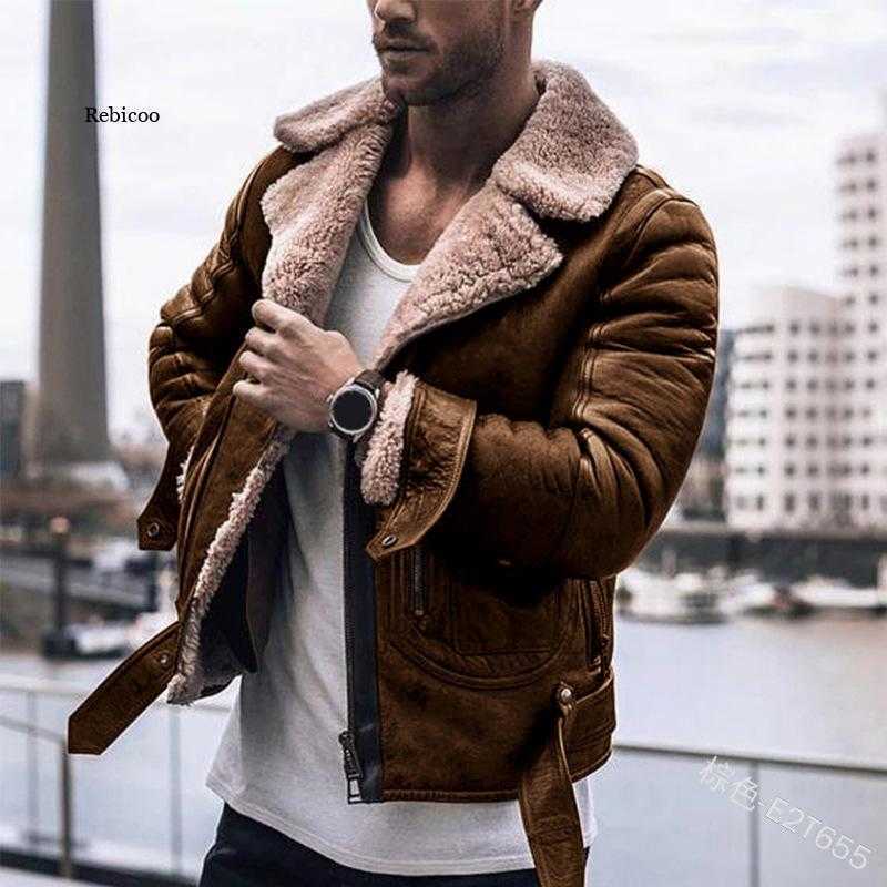 Men 's Jacket Handsome Lapel Fur One Lamb Wool Men Clothing Suede Casual Loose Cold and Warm Coat Winter Plus Size 211014