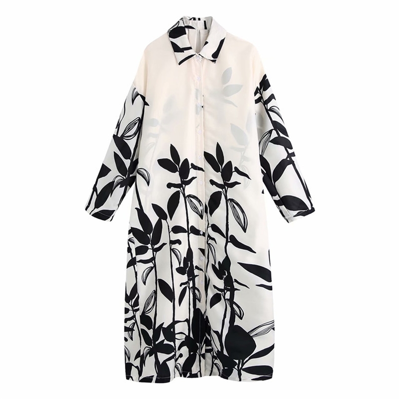 Oversize Women Turn-down Collar Dress Spring-autumn Fashion Ladies Chinese Style Loose Printed 210515