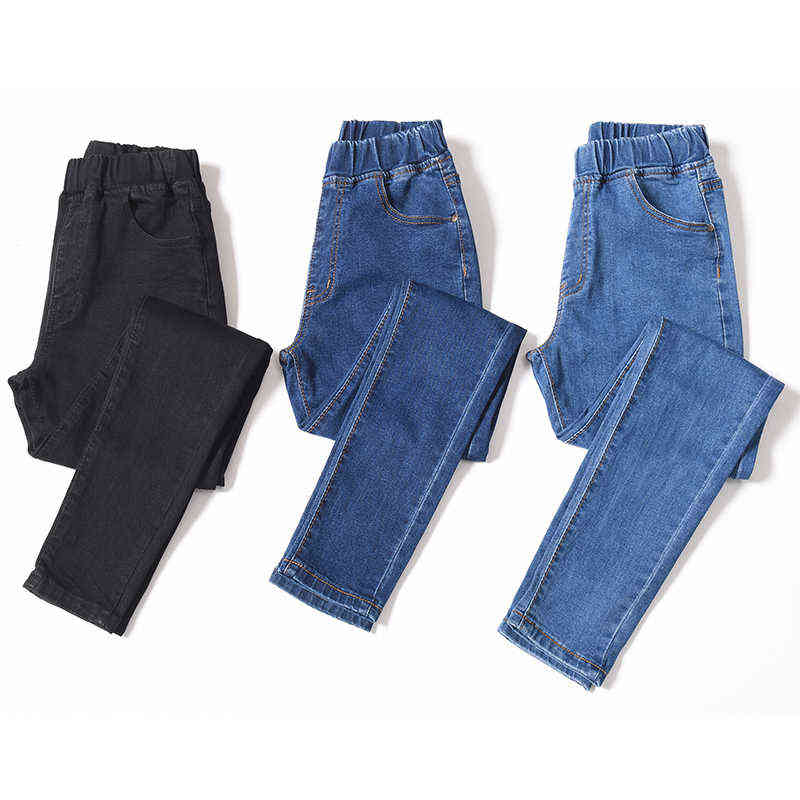 Women's Elastic High Waist Skinny Jeans Plus Size 5XL 6XL Fashion Women Black Blue Pocket Mom Jeans Skinny Stretch Denim Pants 211112