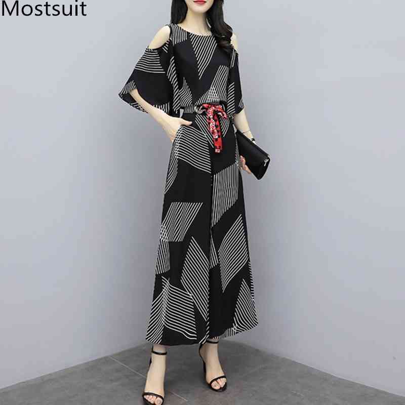Summer Black Printed Two Piece Sets Outfits Women Plus Size Shoulder Open Tops And Wide Leg Pants Suits Elegant Womens 210518
Summer Black Printed Two Piece Sets Outfits Women Plus Size Shoulder Open Tops And Wide Leg Pants Suits Elegant Womens 210518