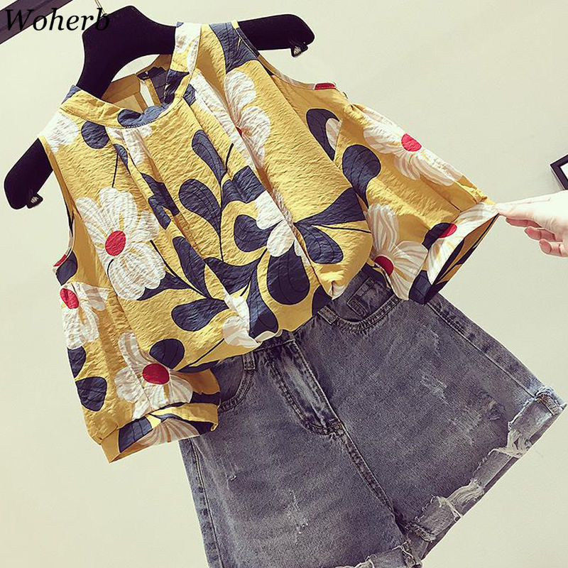 Womens Tops and Blouses Summer Floral Print Blusas Short Sleeve Chiffon Blouse Shirt Off Shoulder Ladies Top 92162 210519