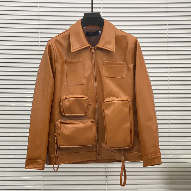 Men Streetwear Designer Jackets Mens Hip Hop Style Leather Coat Fashion Outerwear with Big Pocket Punk Clothing от DHgate WW