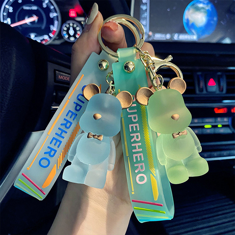 Trendy Transparent Bow Tie Bear Key Chain Women Cute Animal Keychain Lanyard Bag Charms Car Keyring Holder Jewelry Wholesale