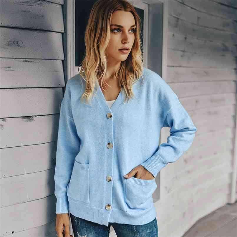 Women's V-Neck knit Button soft Cardigans Autumn and Winter casual Sweater Jacket knitted sweater cardigan clothes women 210508