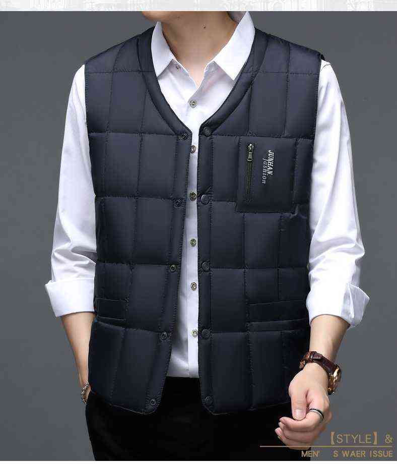 Winter Men Duck Down Vest Sleeveless Coat Ultralight Puffer Vest Jacket Fashion V-Neck Windproof Down Waistcoat Padded Tops 220114