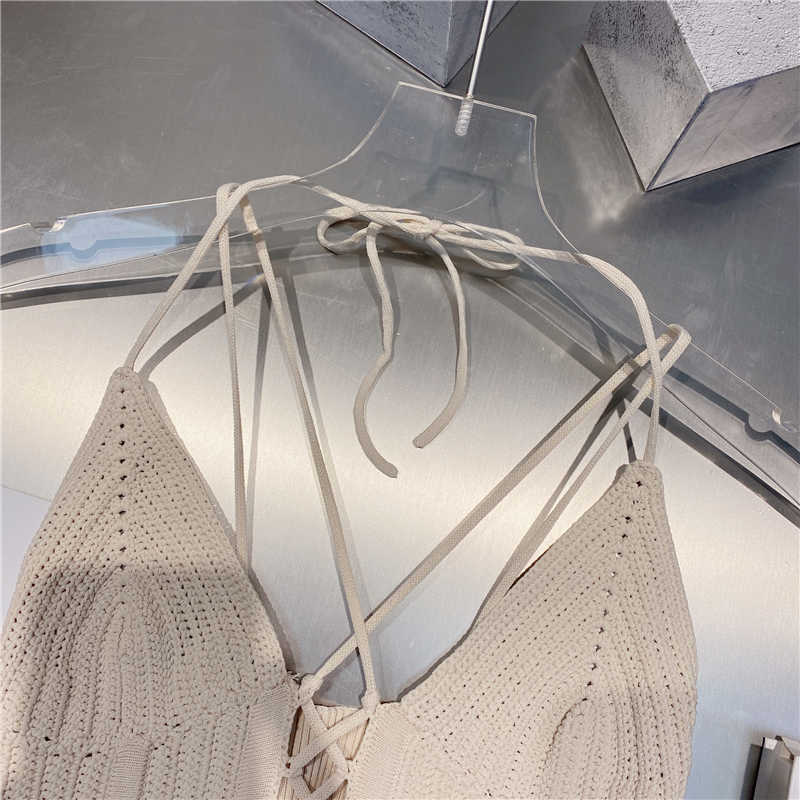 DEAT Women Knitted Bandage V-neck Halter Camis Arrivals Backless Sexy Temperament Fashion Spring Summer 11D958 210709