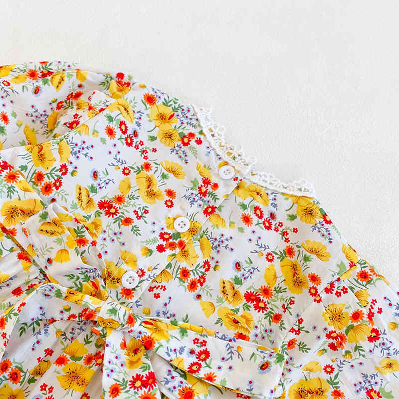Baby Girls Yellow Flower Rompers Kids Clothing Spring Autumn Toddler Girl Long Sleeve Printing 210429