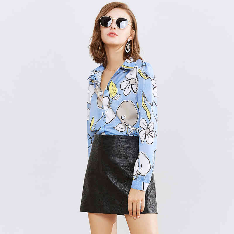 Women Shirts Blouses Long Sleeve Floral Print Blouse Casual Office Ladies Turn Down Collar Shirt Tunic Tops 210508