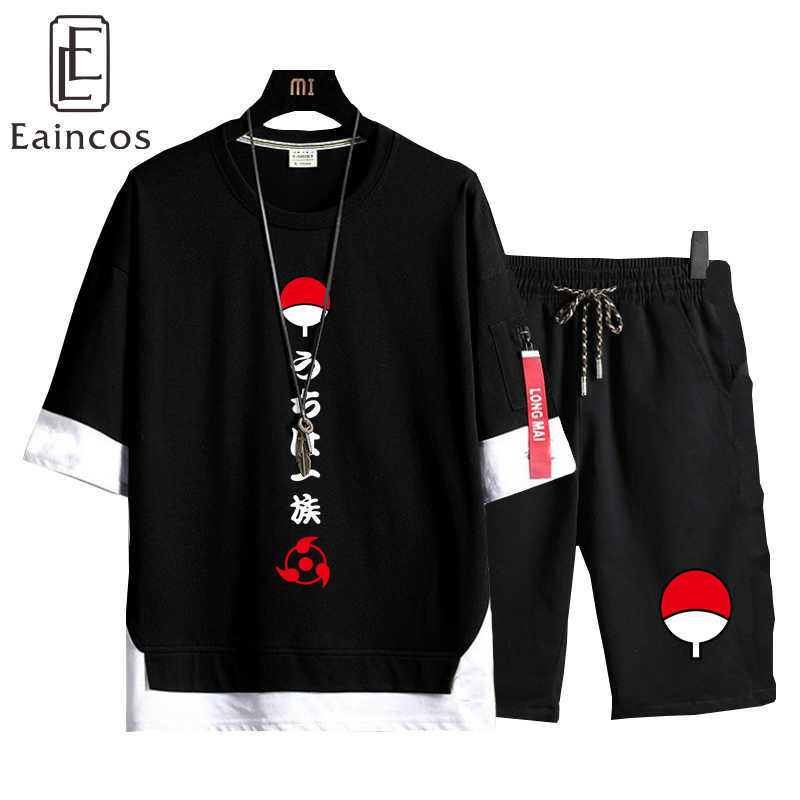 Anime T-Shirt Itachi Cosplay Costume Black Short Sleeve Fashion Sharingan Costumes Suit Y0913