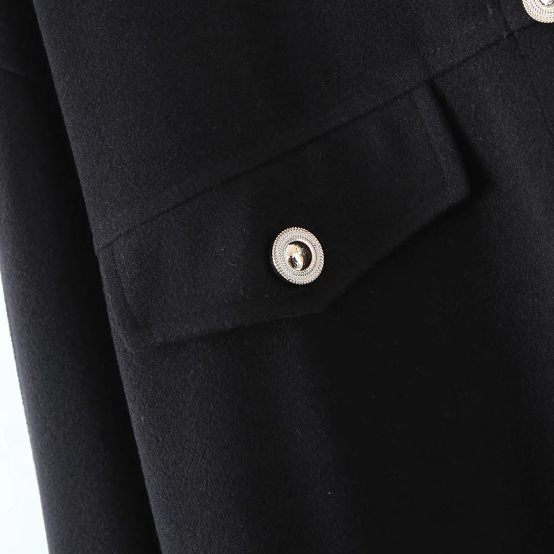 Women Fashion Simplicity Black Chest Pocket Decoration Jacket Female Single-Breasted Lapel Long Sleeve Coat Chic Top 210520