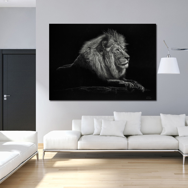Black and White Lion Wall Art Pictures For Living Room Canvas Painting Animal Posters Home Decor Canvas Prints Indoor Decoration