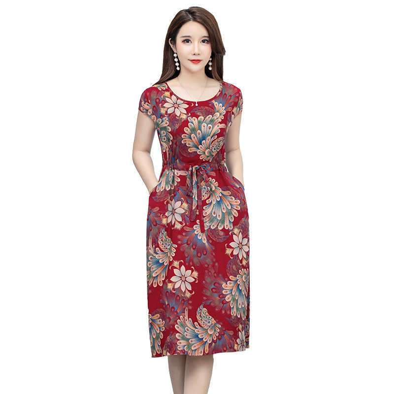 Loose Party Vestidos Casual Dress Sundress Plus Size Women Clothes Print Elegant O-neck Short Sleeve Summer Straight Natural 210630