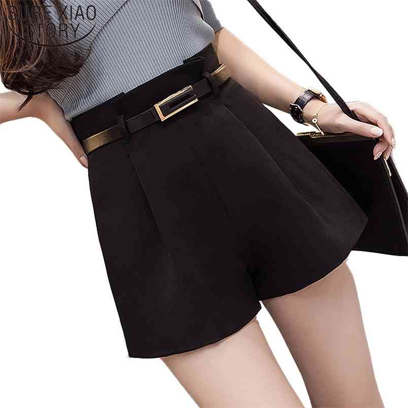 Plus Size Black Short Femme Arrival High Waist Shorts Women Summer Autumn Wide Leg with Belt Streetwear 7775 50 210506