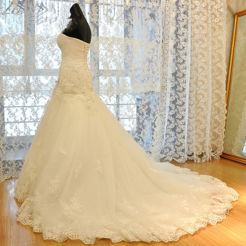 Vintage Dark Ivory Mermaid Wedding Dresses Sweetheart Strapless Lace Appliqued 3D Floral Crsyatsl beads Plus Size bride Dress back Lace-Up 2022 robe d