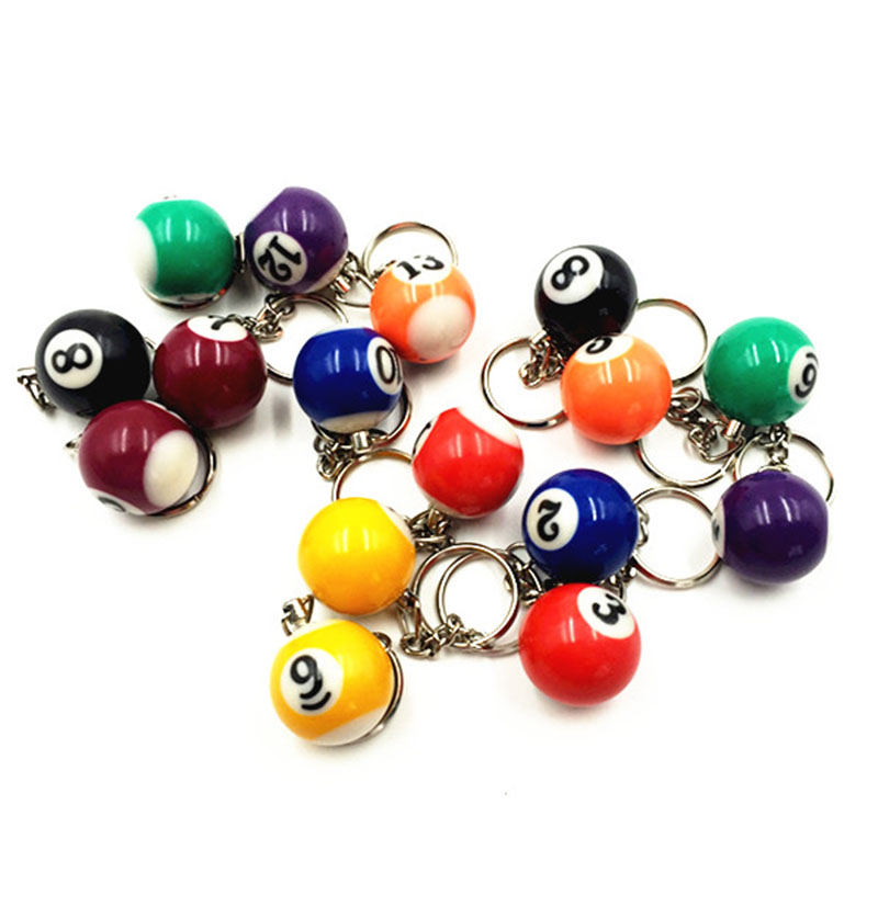 Mini Billiards Shaped Key Ring Assorted Colorful Billiards Pool Small Ball Key chain Hanging Decorations Accessories Nice Gift