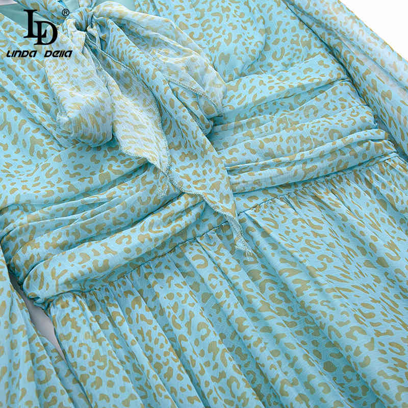 Polka Dots Point Women Summer Dress Female V-neck Long Sleeve Bow Belt Loose Bohemian Vacation Beach 210522