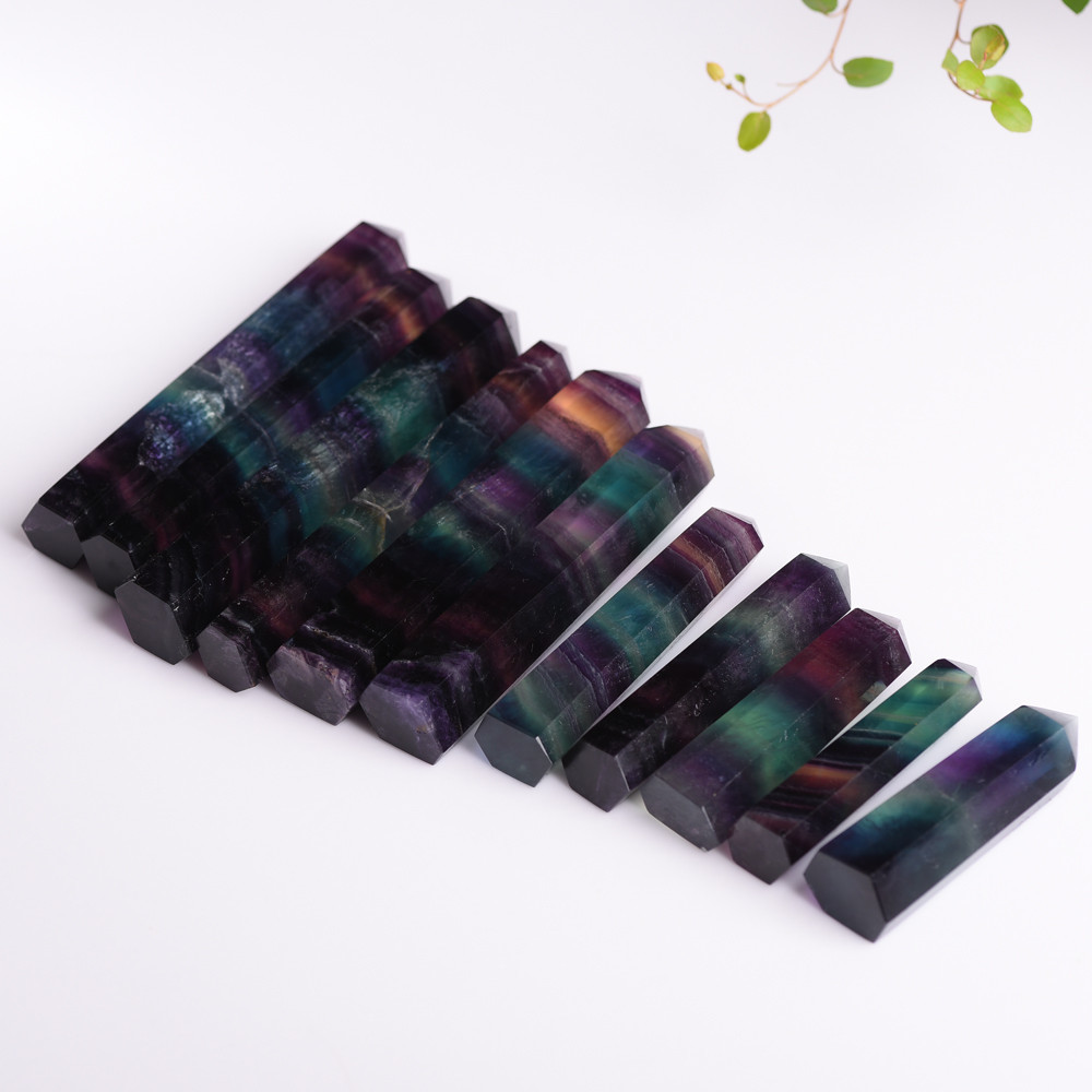 Home decoration hexagonal quartz crystal cures fluorite wand purple green stone nique tile due to natural formati