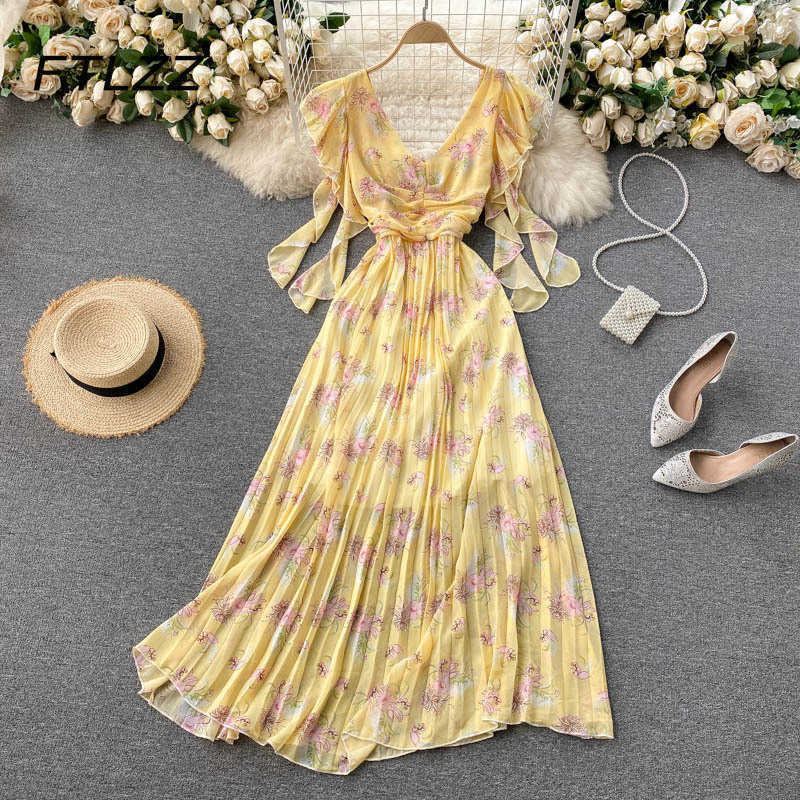 Women Ruffles Elegant Dress Summer Sexy V Neck Ribbon Chiffon Dresses Ladies Vintage Floral Printing Pleated Beach Long Robe 210602, Black
Women Ruffles Elegant Dress Summer Sexy V Neck Ribbon Chiffon Dresses Ladies Vintage Floral Printing Pleated Beach Long Robe 210602, Black