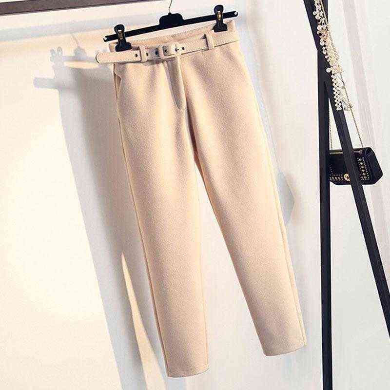 Women Wool pants Casual Solid Autumn Winter Thick Warm Harem Ankle-Length Pants Trousers S-XXL 211124
