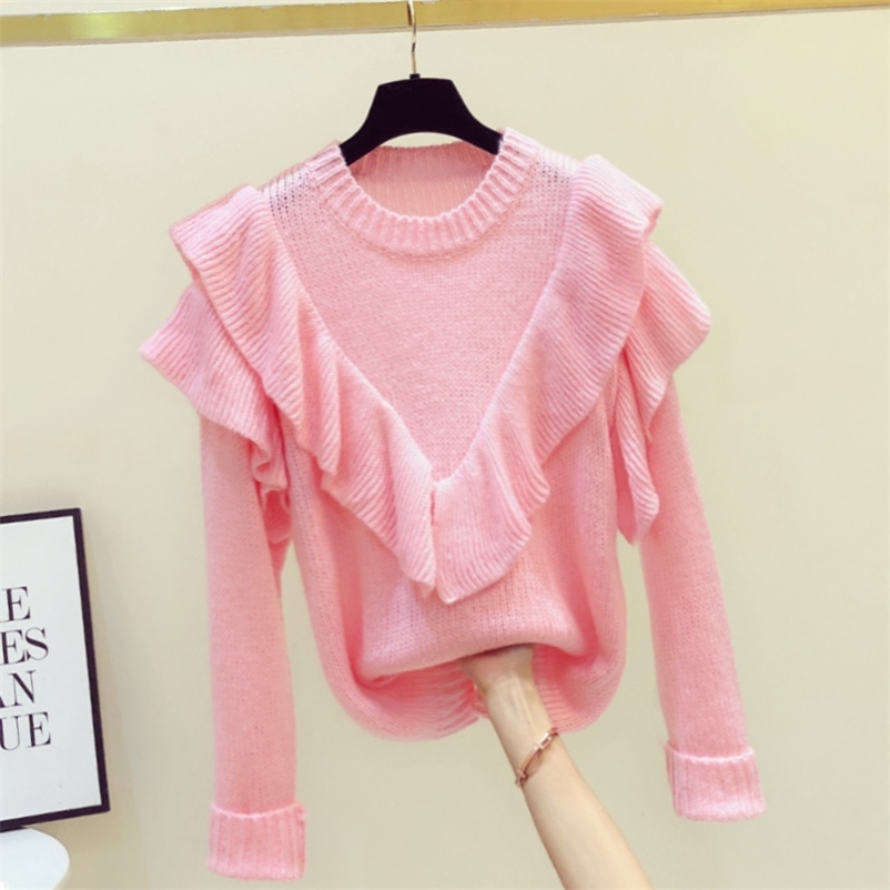 Autumn Women's O Neck Long Sleeves Ruffles Sweater Knitting Tops Ladies Pullover Sweaters Mujer A3898 210519, Pink
Autumn Women's O Neck Long Sleeves Ruffles Sweater Knitting Tops Ladies Pullover Sweaters Mujer A3898 210519, Pink