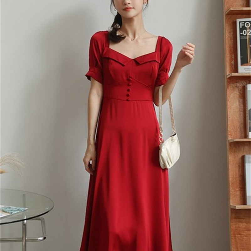 Summer Women Elegant Holiday Dresses Vintage Fashion Puff Sleeve Square Collar White Chiffon Party 210519
