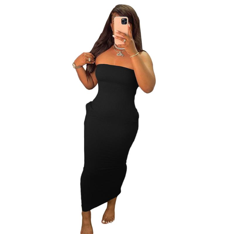 Casual Dresses Sexy Tube Top Long Maxi Dress With Pockets Summer For Women 2021 Oversized Bodycon Party Clubwear