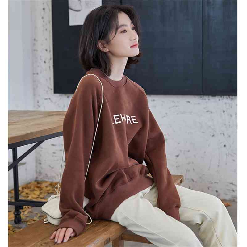 Letter printed round neck women's 2021 autumn winter Korean college style Plush thickened casual Pullover Top, Black 
Letter printed round neck women's 2021 autumn winter Korean college style Plush thickened casual Pullover Top, Black