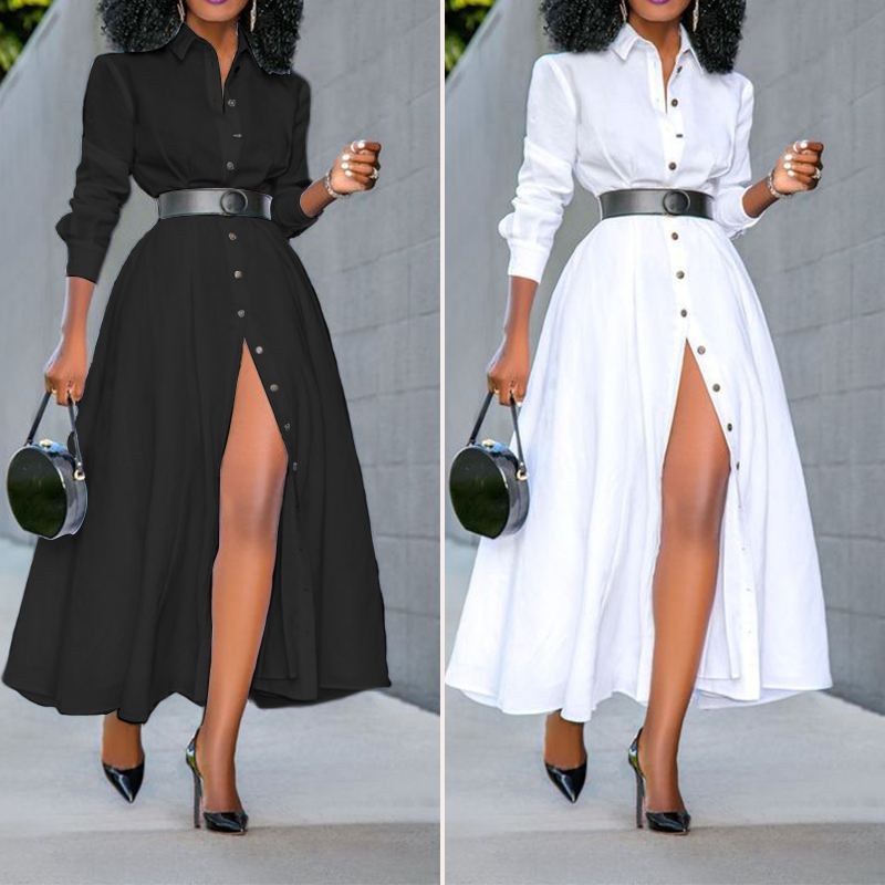 Loose Long Sleeve Shirt Dress Fashion Womens Vintage Solid Color Dresses OL Office Sexy Split Party Long Vestidos, Black
Loose Long Sleeve Shirt Dress Fashion Womens Vintage Solid Color Dresses OL Office Sexy Split Party Long Vestidos, Black