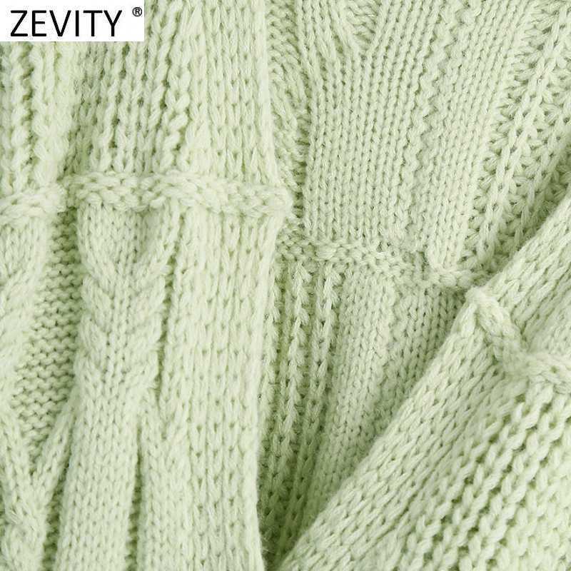 Zevity Women Fashion V Neck Patchwork Cardigan Knitting Sweater Female Chic Long Sleeve Diamond Buttons Casual Outwear Tops S566 210603