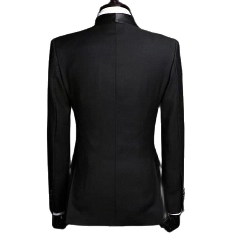 Side Vent Double-Breasted Black Groom Tuxedos Men Wedding Clothes Real Photo Shawl Collar 2 Pieces Prom Business Suit (Jacket+Pants+Tie) W1222