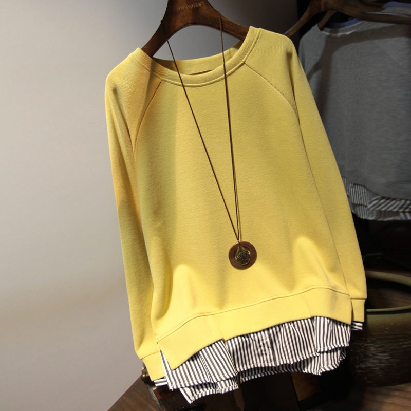 Fake two striped loose sweater women' 2021 spring and Autumn New Korean medium long slim casual top, Yellow
Fake two striped loose sweater women' 2021 spring and Autumn New Korean medium long slim casual top, Yellow