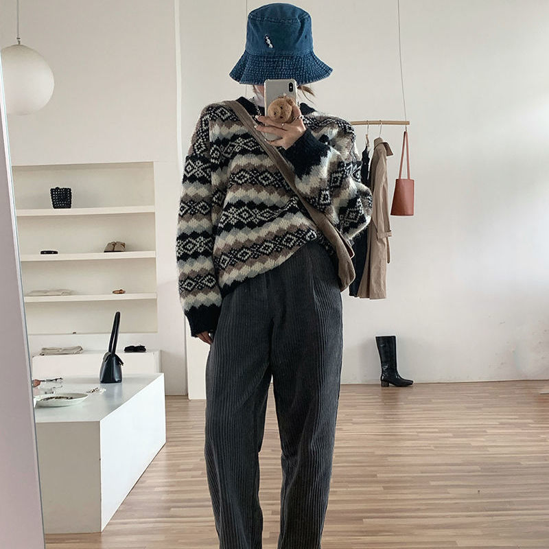 Wonder Winter Vintage Knitted Sweater Casual Ugly Christmas Loose Thick Pullovers Korean Style Chic Top 210510