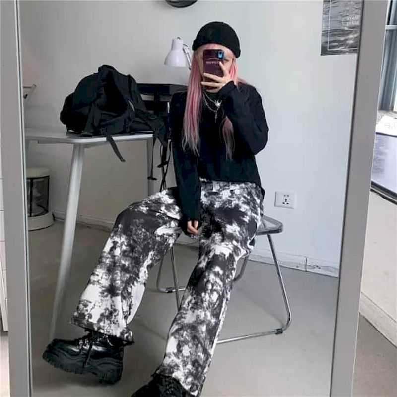 Casual Pants women Korean version retro tie-dye straight casual trousers loose bf high waist wide leg pants trend 210526