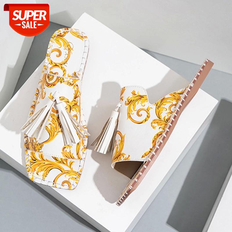 Summer Women Slippers Luxurious Flowers Tassel Design Flat Slippers 2021 Roman Style Vacation Beach Sandals for Women Shoes #6k6G