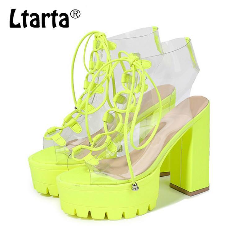 Large Size Sandals Cross-border Strap Fish Head PVC Women's Shoes Candy Color Transparent Thick Heel CGB 210521