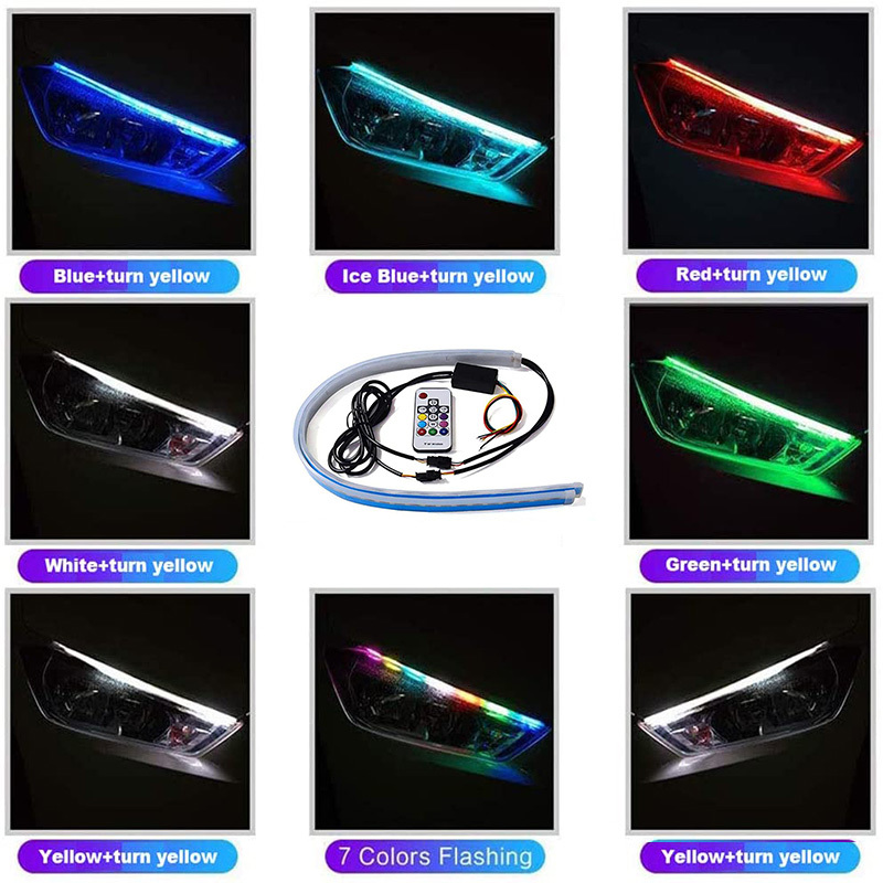 2pcs Universal Daytime Running Light DRL Car Multiscolors Strip Flexible Flowing RGB Turn Signal Lamp For Headlight 12V New
