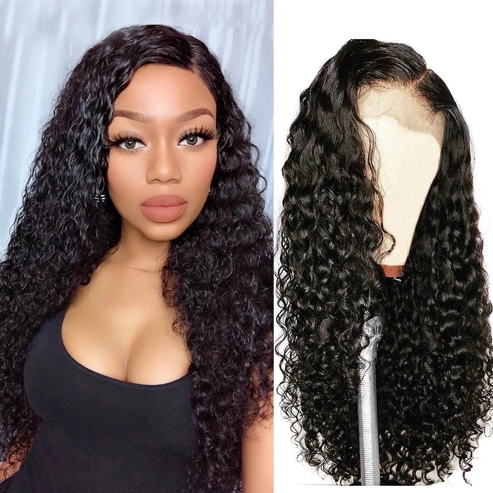 Black color Fiber Hair Synthetic Lace Front Wig Long Kinky Curly Wigs for Women Side Part Loose wave style daily wear