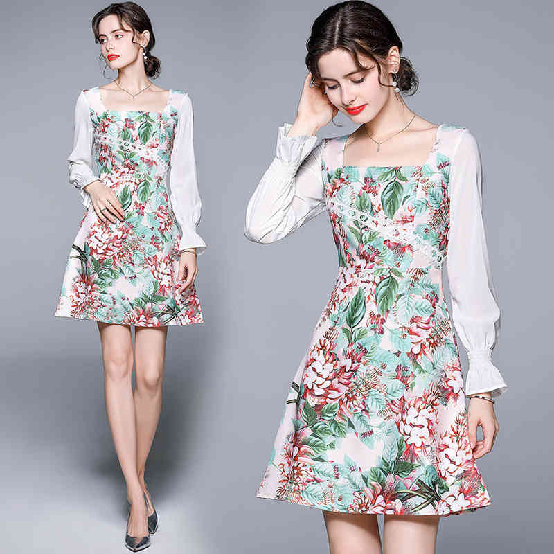 spring women's white elegant temperament fashion square neck flared sleeve printing waist ladies dress 210525, Color
spring women's white elegant temperament fashion square neck flared sleeve printing waist ladies dress 210525, Color