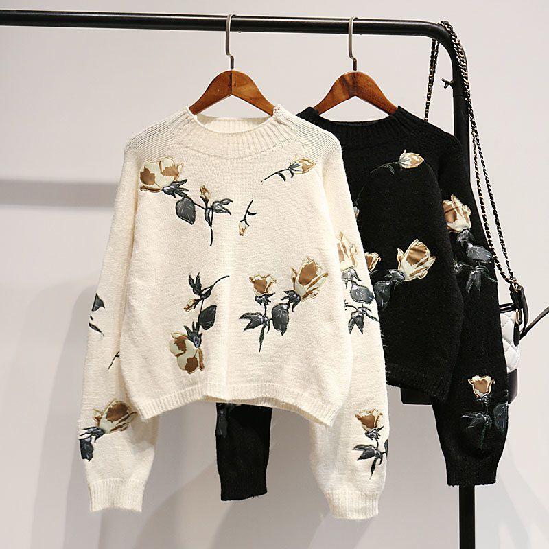 Women's Sweaters Winter Flower Embroidery Women Wool O-Neck Warm Knitted Pullovers Thick Long Sleeve Loose Jumper Female White 2021, White;black
Women's Sweaters Winter Flower Embroidery Women Wool O-Neck Warm Knitted Pullovers Thick Long Sleeve Loose Jumper Female White 2021, White;black