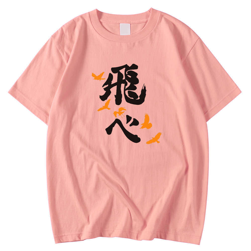 Short Sleeve Casual Men's T-Shirt Spring Summer T Shirt Japanese Cartoon Haikyuu Fly Print Top Crewneck Oversized Tee Shirts Man Y0809