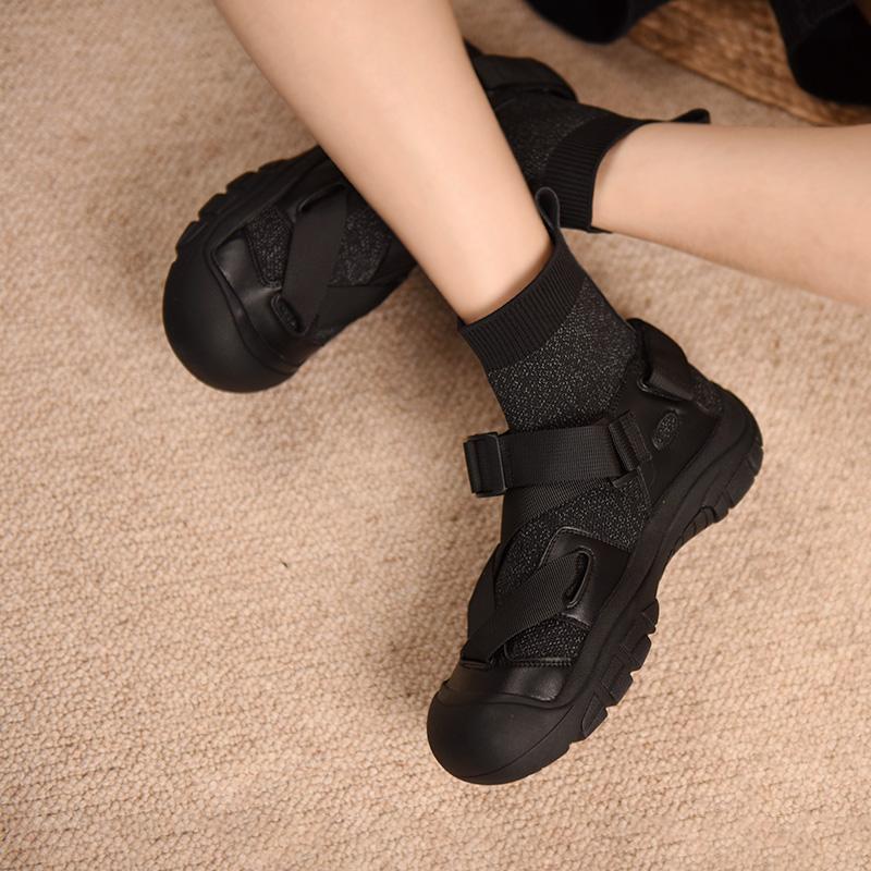 Boots Artmu Women Sock 2021 Autumn Mid-Calf Elastic Fabric Short Strap Buckle Shoes Ladies