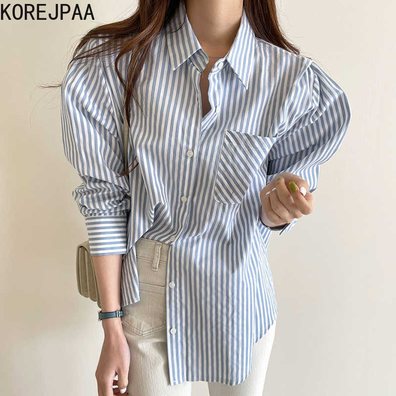 Korejpaa Women Shirt Summer Korean Chic Simple Versatile Lapel Loose Casual Pocket Long Sleeve Milk Soft Striped Blouses 210526, Black
Korejpaa Women Shirt Summer Korean Chic Simple Versatile Lapel Loose Casual Pocket Long Sleeve Milk Soft Striped Blouses 210526, Black