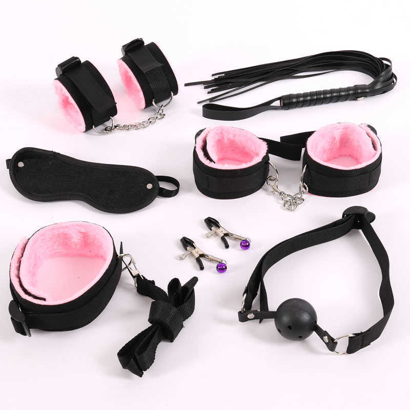 10 Pcs/set Sexy Lingerie PU Leather bdsm Bondage Set Hand Cuffs Footcuff Whip Rope Blindfold Erotic Toys For Couples 211013