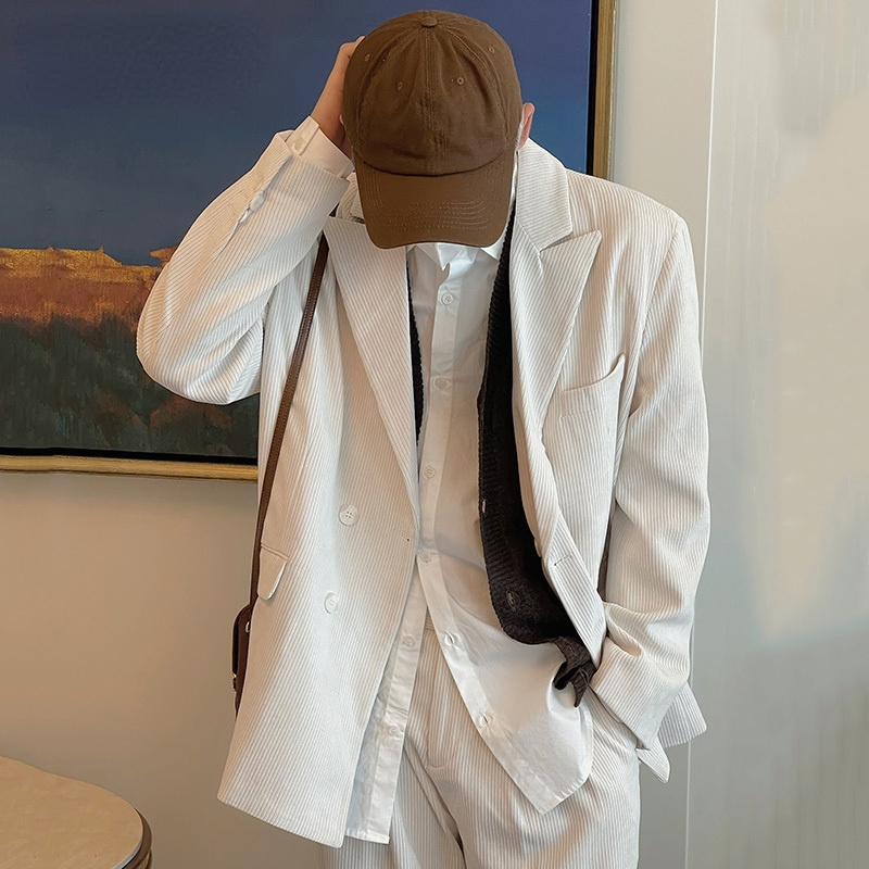 Korean Fashion Corduroy Suit Coat Men's Solid Color Striped Double Breasted Long Sleeve Vintage Blazer 2021 Autumn, White;black
Korean Fashion Corduroy Suit Coat Men's Solid Color Striped Double Breasted Long Sleeve Vintage Blazer 2021 Autumn, White;black