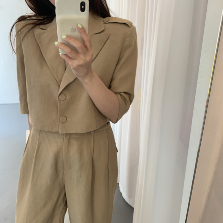 Korean Summer Fashion 2 Piece Set Women Elegant Short Blazer + High Waist Wide leg Pants Female Outfit 210518