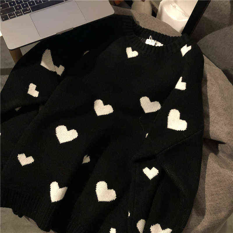 Nomikuma Autumn Winter Women Sweater Korean Love Heart Knitted Pullover Tops Causal Long Sleeve O-neck Pull Femme b037 211109