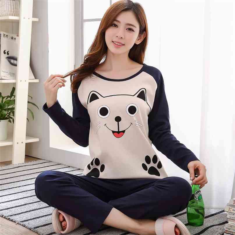 SLPBELY Pajamas Set Leisure Wear Two Piece Women Sleepwear Night Suit Home Wear Women Summer Cartoon Nightwear 210924