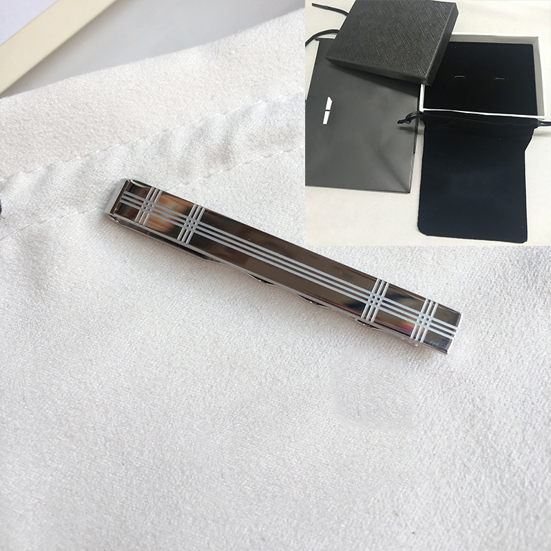 Tie Clip Titanium Steel Metal Fashion steels Silver Ties Pins Bar Buckle Pin with Box