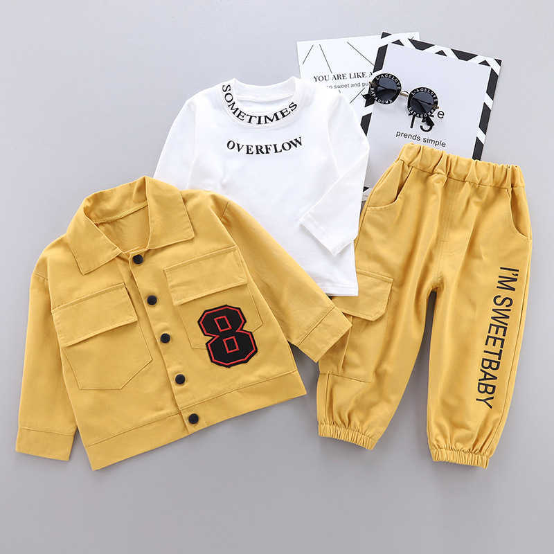 Spring Autumn Children Cotton Clothes Baby Boys Girls T Shirts Jacket Pants 3Pcs/sets Infant Kids Fashion Toddler Tracksuits 210804